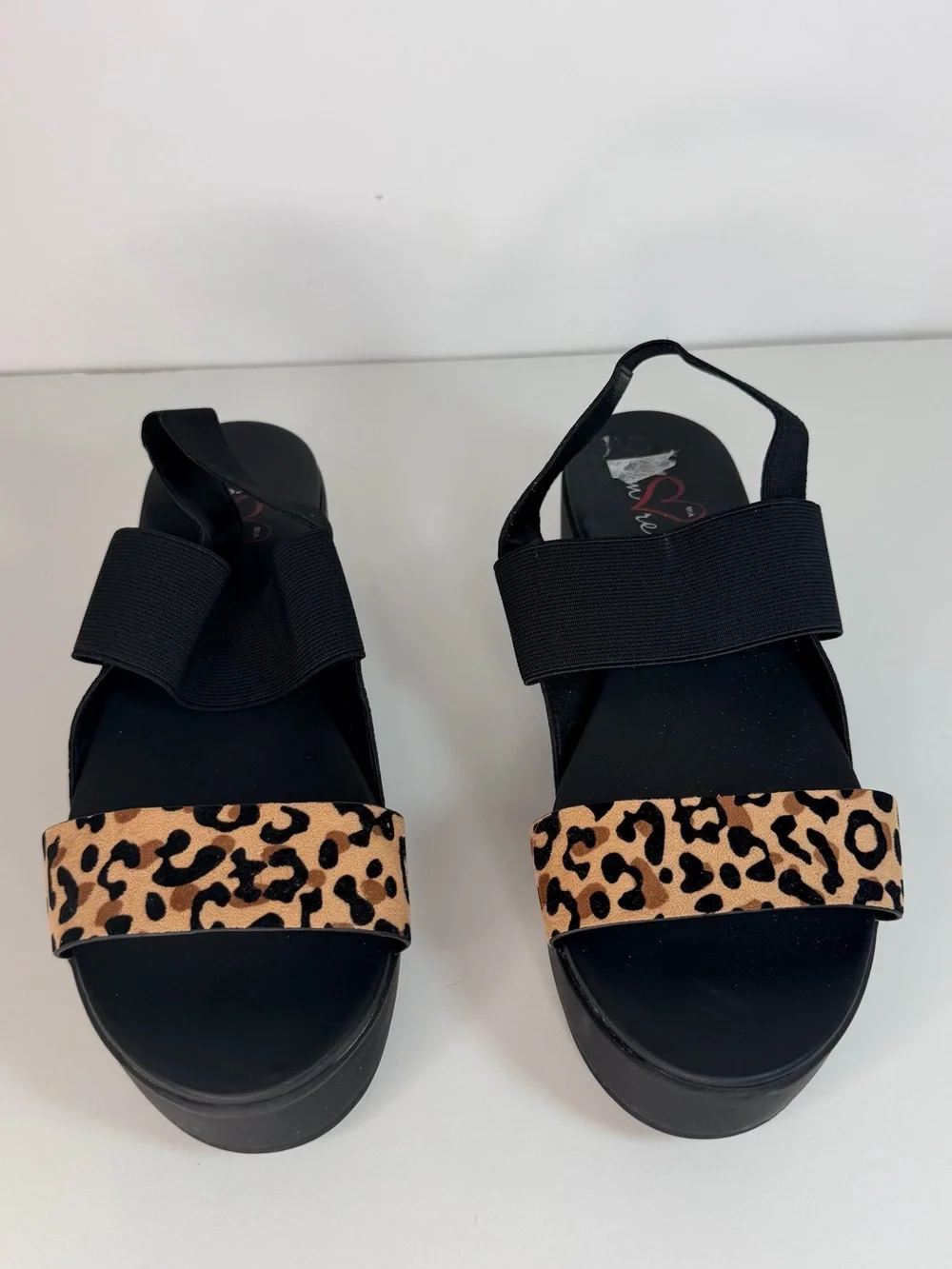 Black Platform Sandals with Leopard Accent